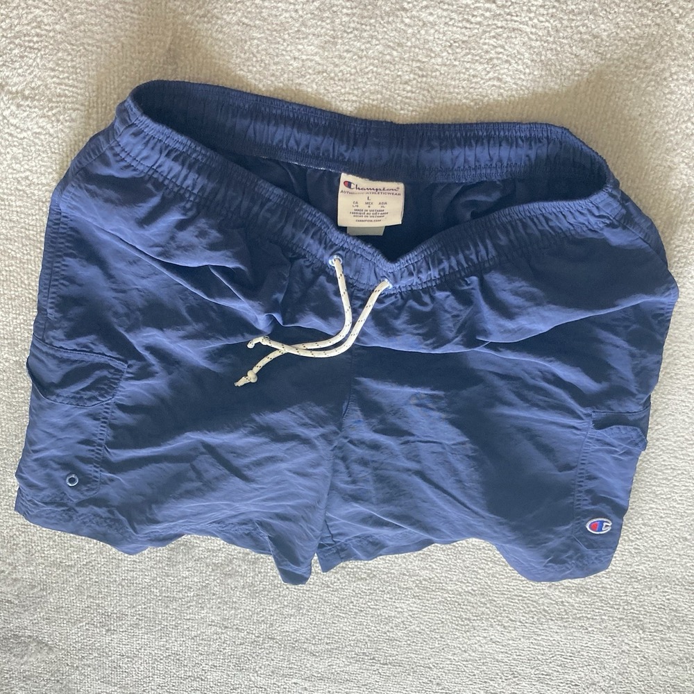 Champion Nylon Swimming Trunks Board‎ Shorts Drawstring Blue Size Large Beach
